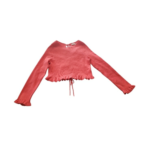 Lush Coral Knit Blouse with Ruffle Hem-L - Picture 6 of 6